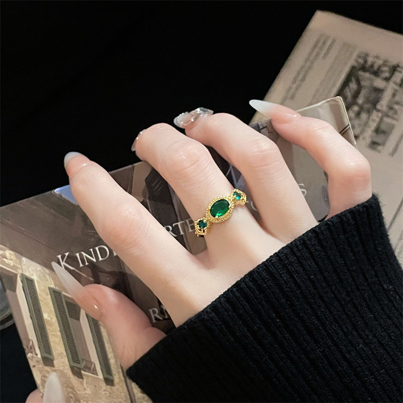 Emerald Zircon Colored Gems Open Golden Rings