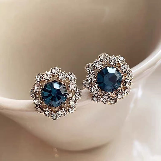Round Blue Zircon Flower Exquisite Trendy Rings