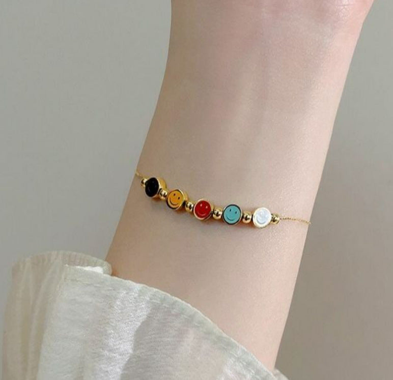 Women's Colorful Smiling Face Gold Small Beads Design Light Bracelets