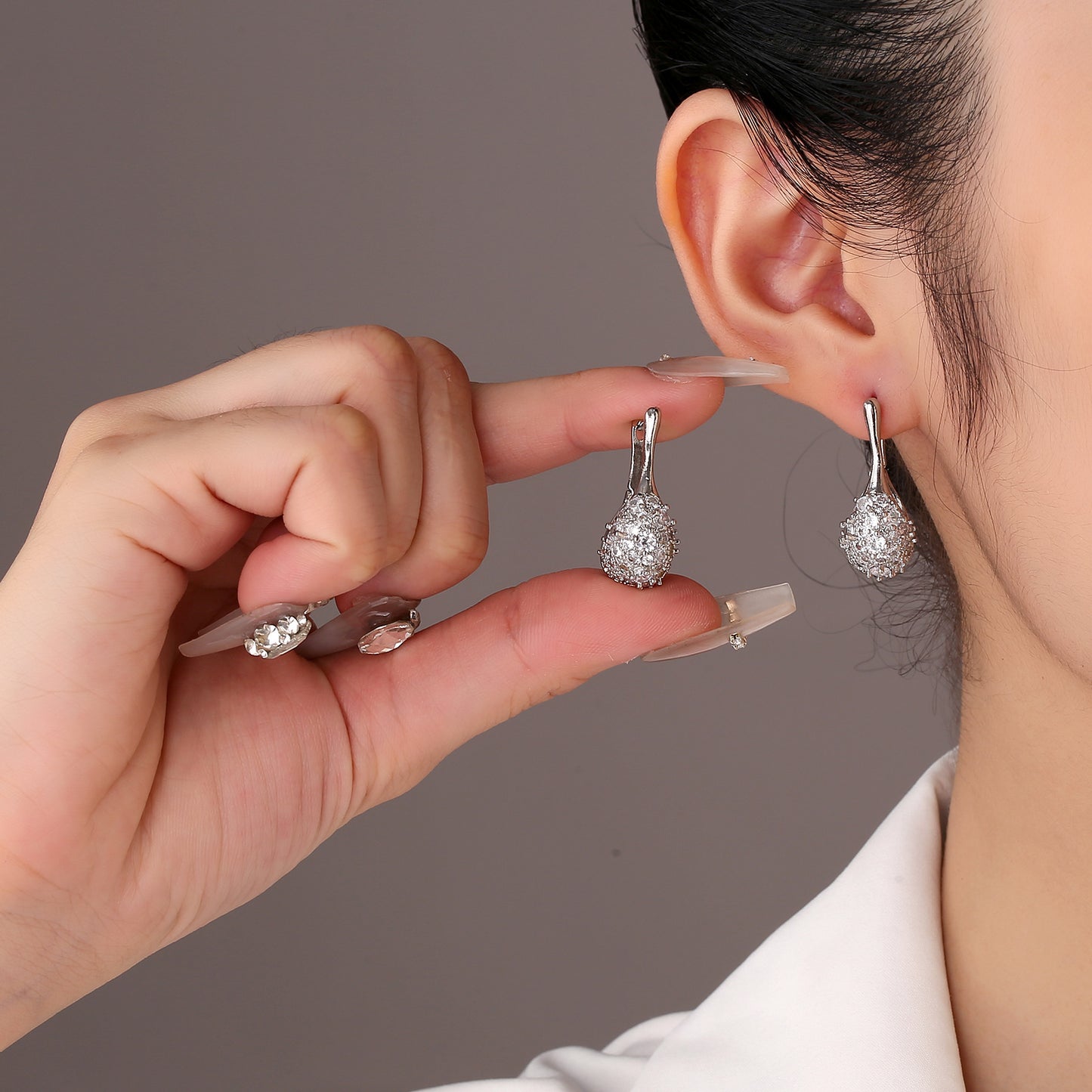 High-grade Temperament Ear Clip Zircon Two-color Earrings