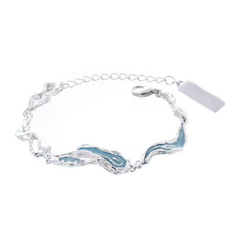 Women's & Men's Light Blue Irregular Epoxy Texture Niche Bracelet