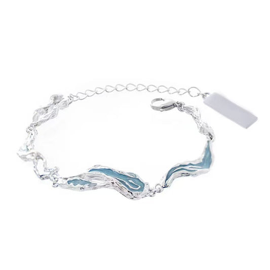 Women's & Men's Light Blue Irregular Epoxy Texture Niche Bracelet