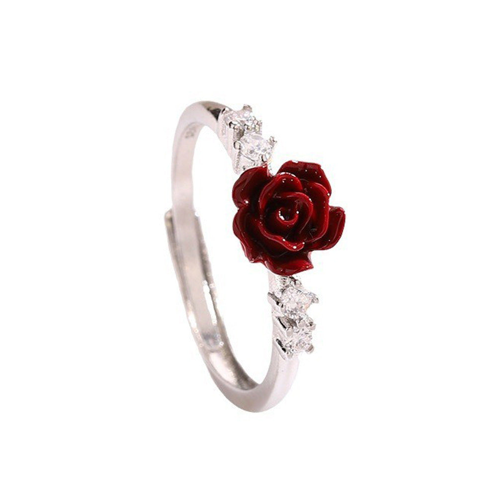Camellia Small Flower Index Finger Red Rings