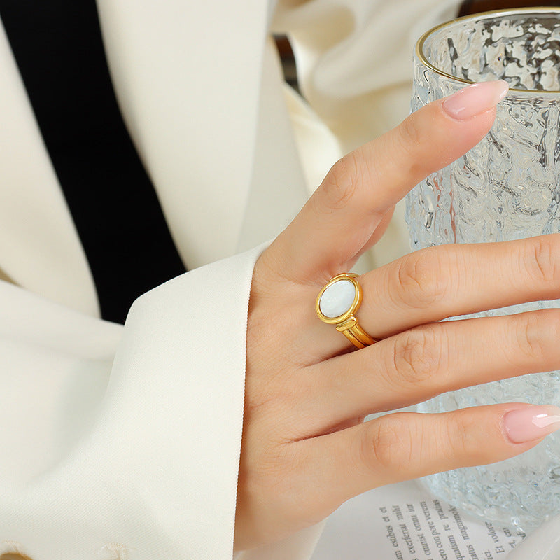 Affordable Luxury Round Inlaid White Sea Rings