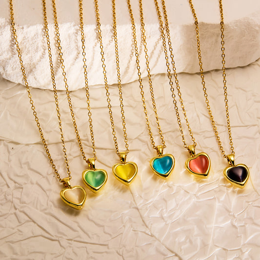 Women's Stone Imitated Agate Heart Shape Peach Colored Loving Necklaces