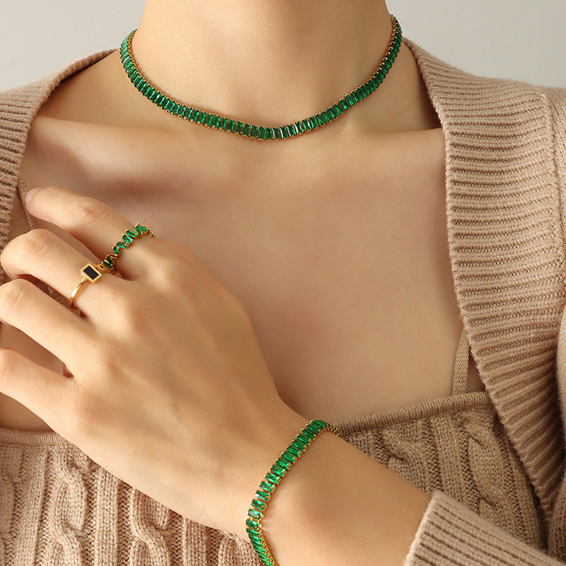 Exaggerated Color Zircon Clavicle Titanium Steel Bracelets