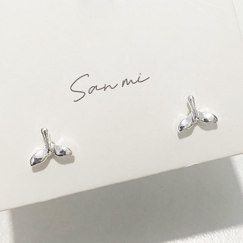 Fresh Plain Sier Plated Bow Female Small Simple Stud Earrings