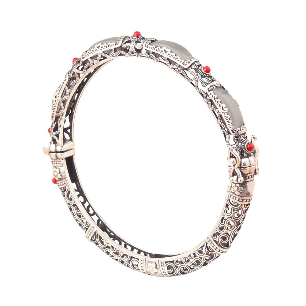 Women's Distressed Butterfly Lucky Hollow For Design Classical Ethnic Style Opening Bracelet