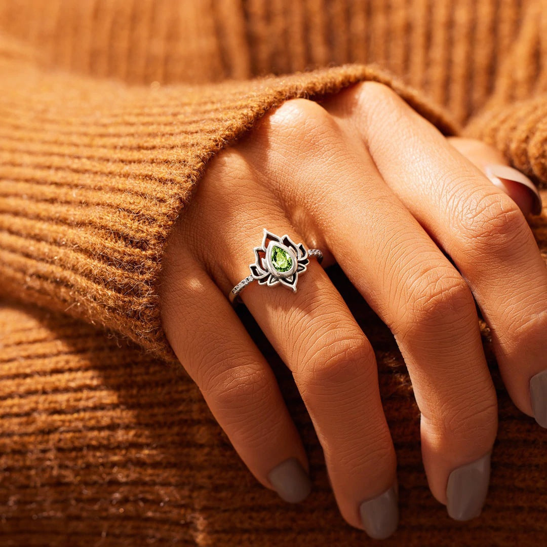 Vintage Distressed Flame Shape Lotus Water Drop Rings