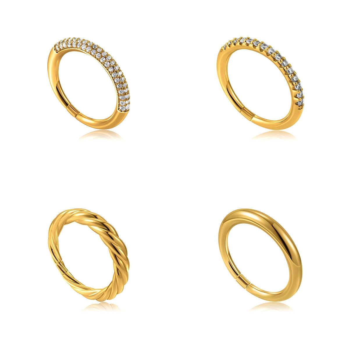 Sier Color Matching Stacked Zircon Twist Geometric Width Rings