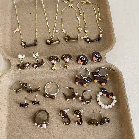 Cartoon Sausage Dog Ear Collection Female Cute Funny Exquisite Rings