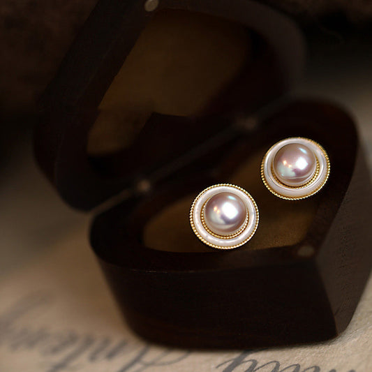 Women's Fresh Water Pearl High-grade Minority Fashion Design Simple Fritillary Earrings