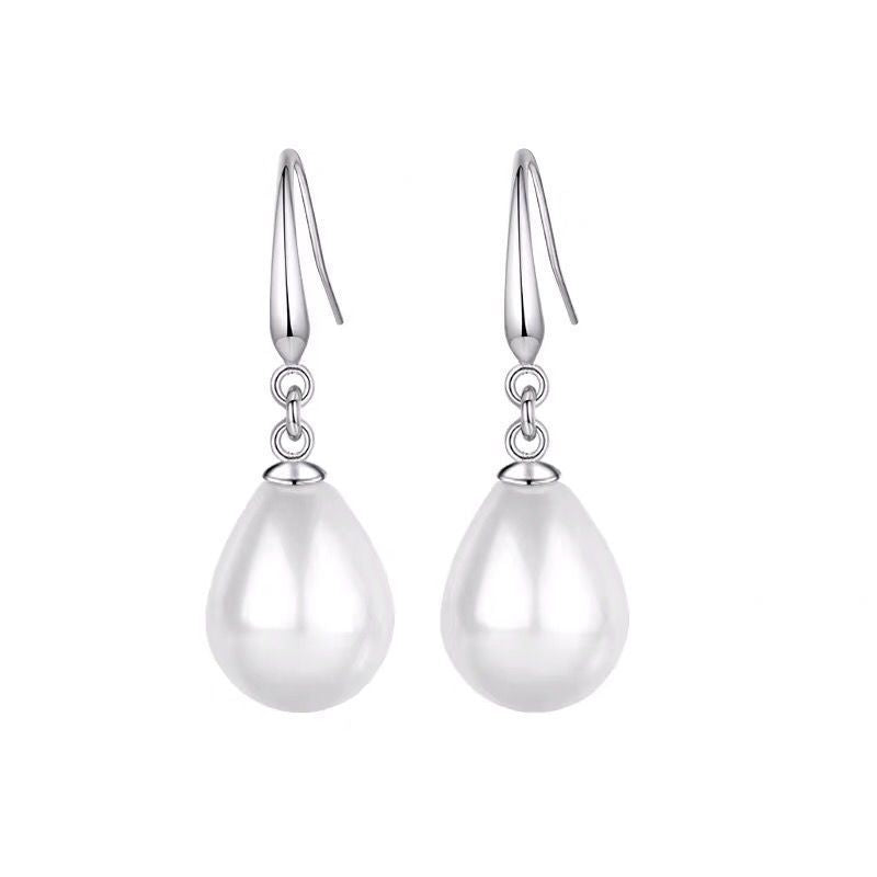 Water Drop Oval Artificial Pearl Female Earrings