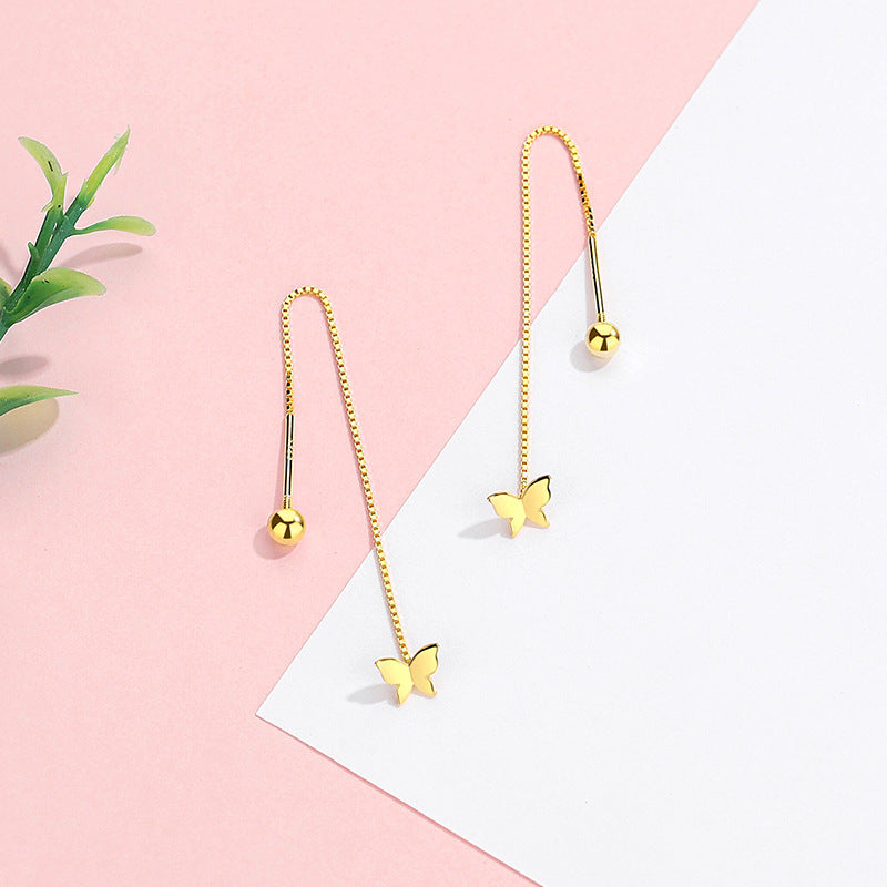 Butterfly Sweet Temperamental Minority Fashion Simple Sier Love Earrings