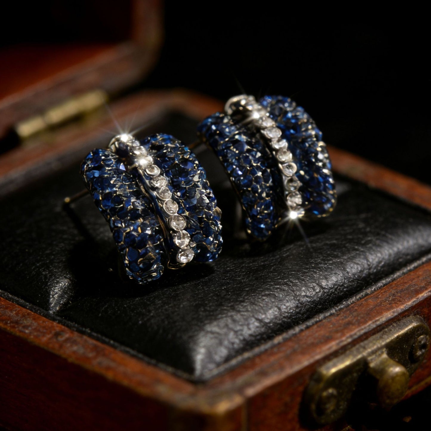 Women's French Entry Lux Fashionable Blue Zircon Full Diamond Ear Racket Earrings