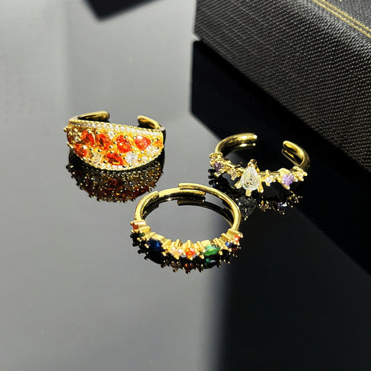 Mori Style Fresh Light Luxury Water Drop Colorful Crystals Rings