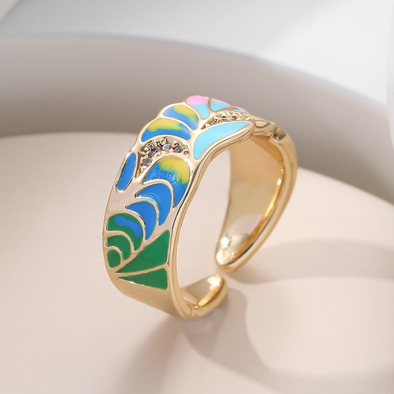 Glaze Flowers Devil's Eye Gold Adjustable Rings