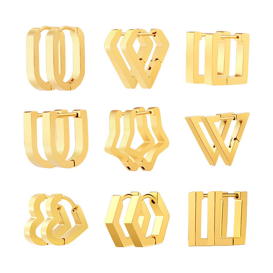 Steel Geometric Personality Hexagon Ear Clip Simple Square Earrings