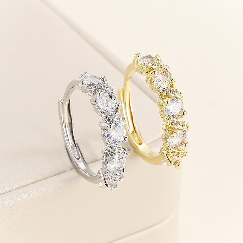 Line Full Rhinestone Zircon Stackable Simulation Moissanite Open Light Luxury Ring