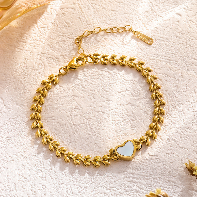 Women's Steel Gold Plated Natural Round White Shell For Bracelets