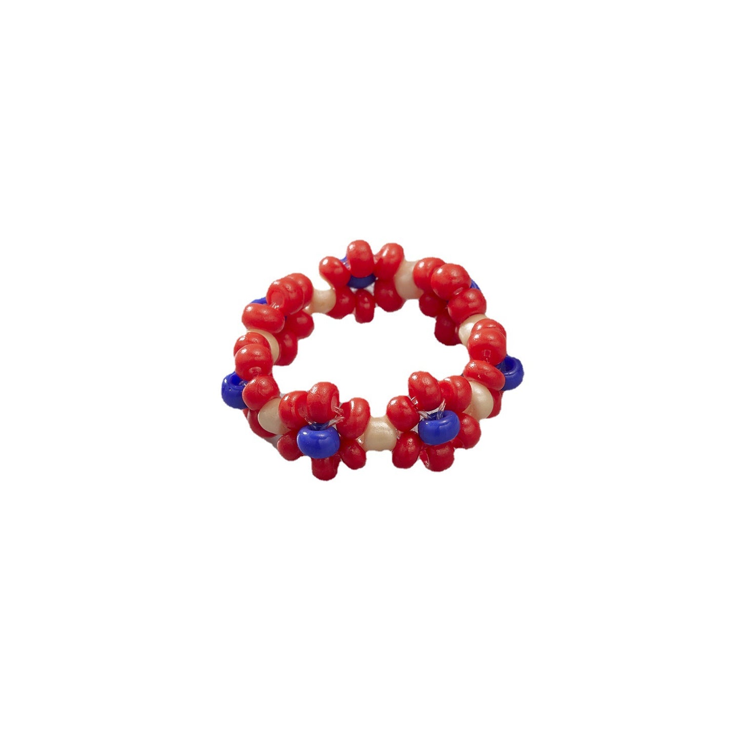 Women's Handmade Bead Flower Colored Woven Small Rings