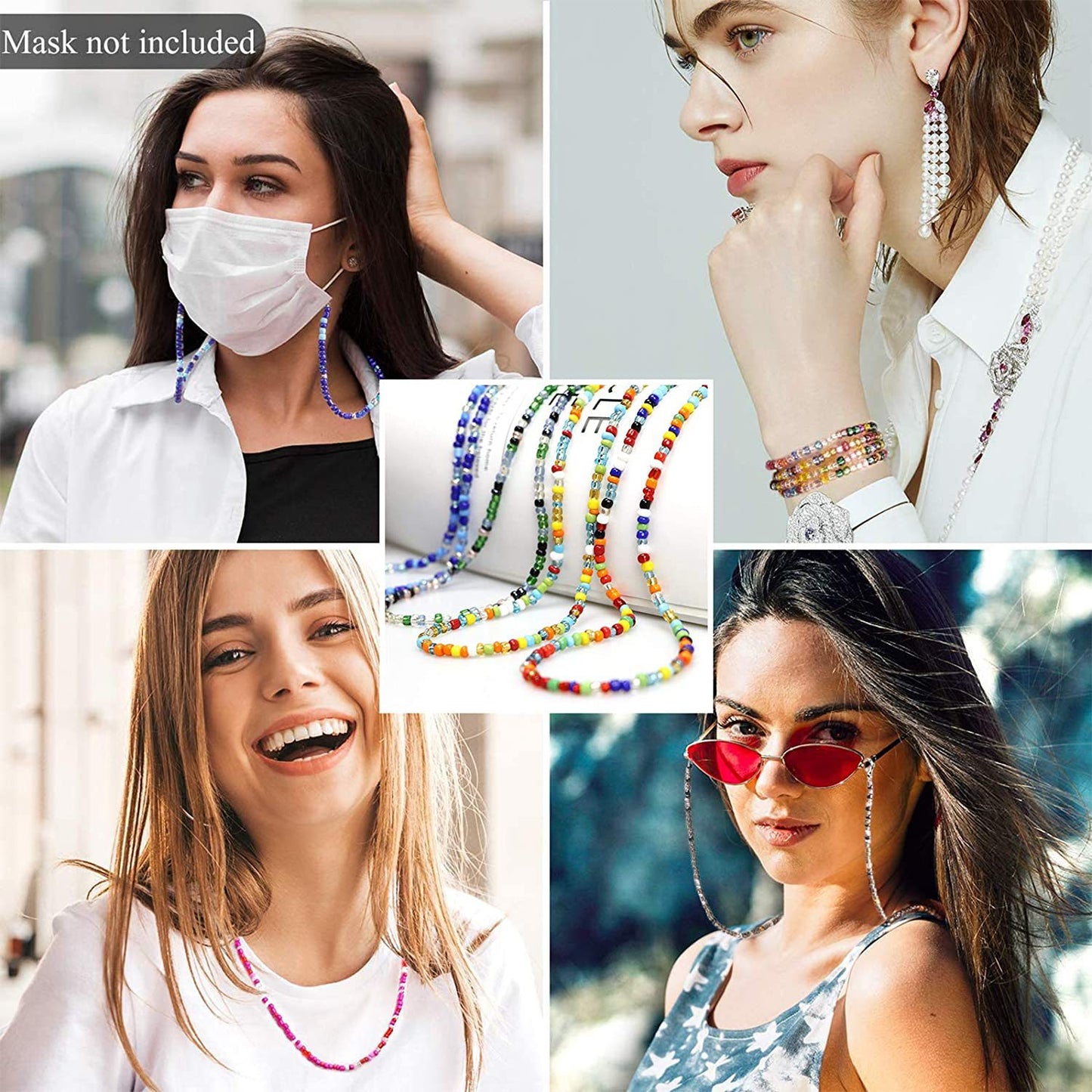 Mask Lanyard Glass Beads Eyeglasses Chain Necklaces