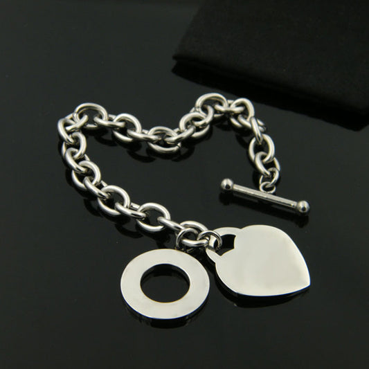 Heart Circle Buckle Thick Titanium Steel Bracelet