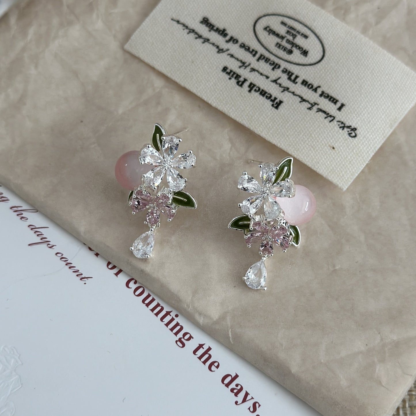 Flash Zircon Flower Water Drop Tassel Female Niche Mori Sweet Rings