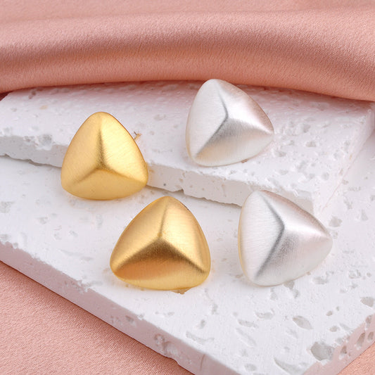 Minimalist Fashion Commuter Brushed Frosted Ball Triangle Earrings