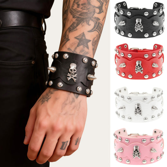 Leather Fashion Gothic Skull Punk Rivet Retro Bracelet
