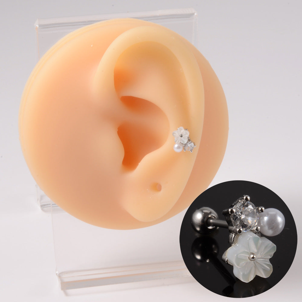 Zircon Ear White Resin Plum Blossom Earrings