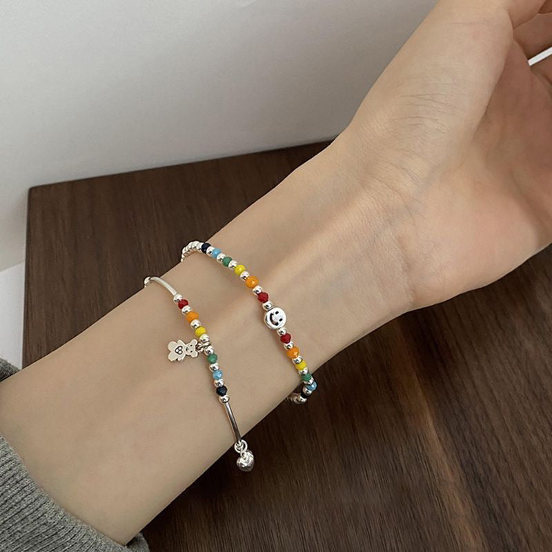 Rainbow Smiley Bear Heart Beaded Design Bracelets