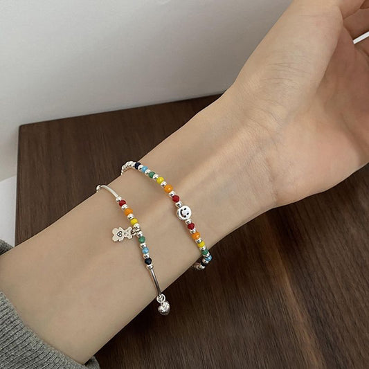 Rainbow Smiley Bear Heart Beaded Design Bracelets