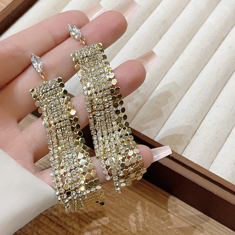 Women's Sier Needle Light Luxury Tassel Banquet Earrings