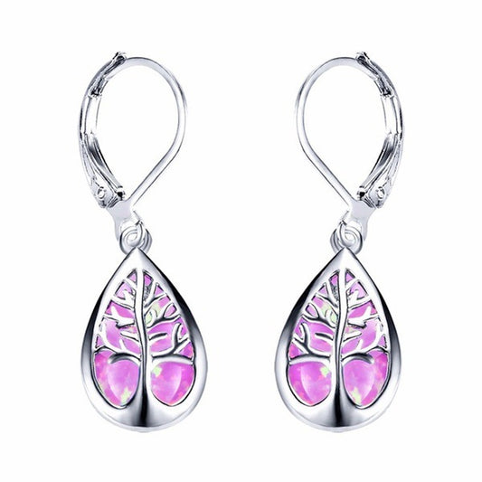 Women's Opal Lucky Tree Drop-shaped Ear Clip Earrings