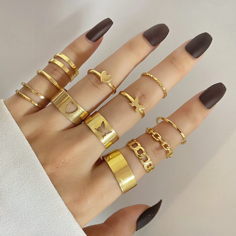 Personality Simple Twin Style Golden Spring Rings