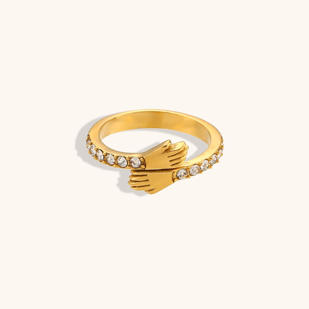 Women's Hands Hugging Zircon Adjustable Stainless Steel Gold Rings
