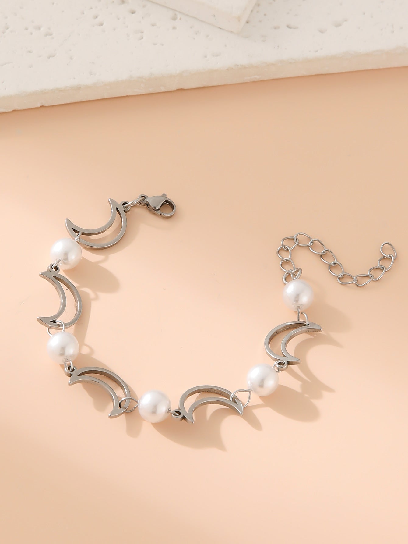 Steel Imitation Pearl Sun Moon Ornament Bracelets