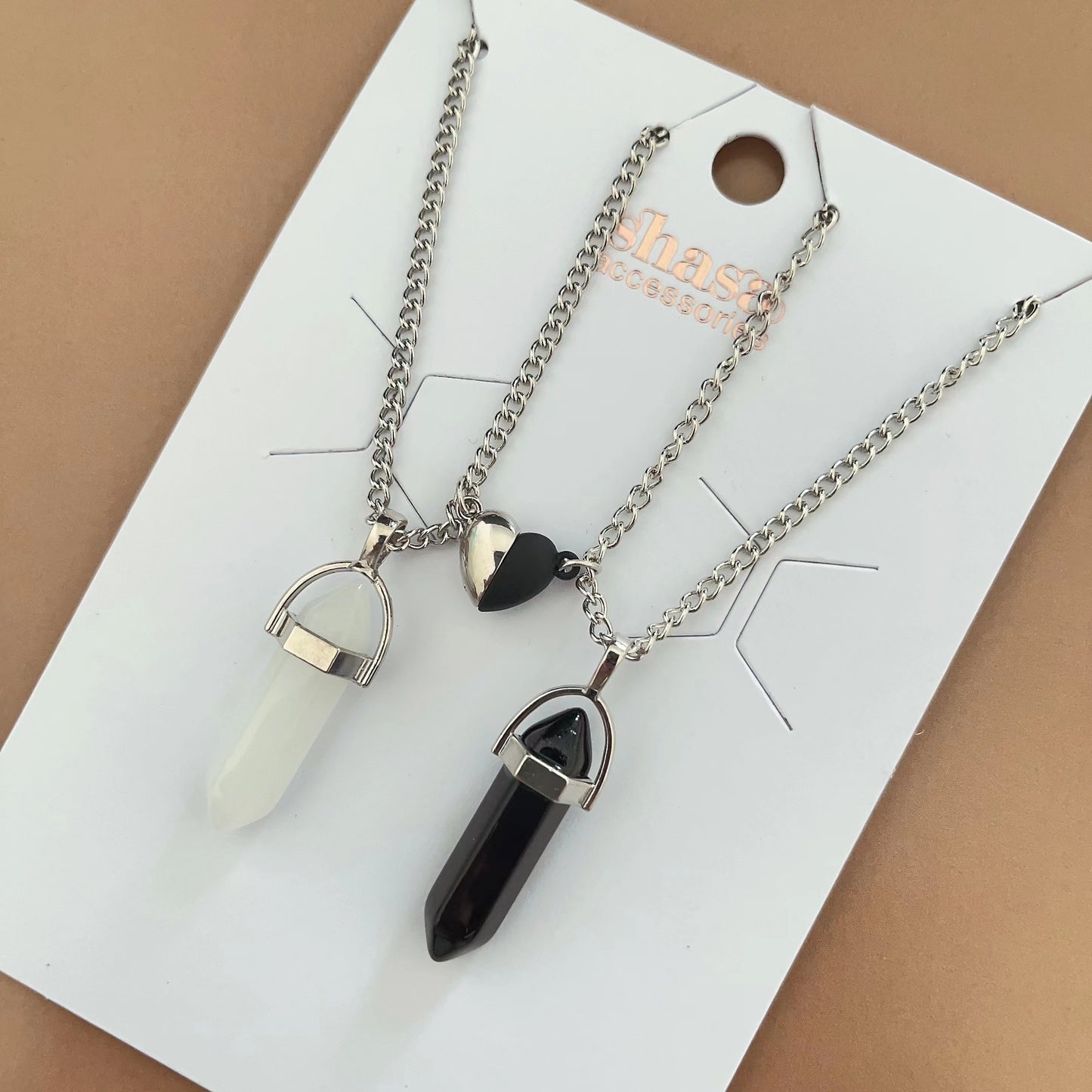 Hexagon Prism Couple Magnetic Natural Stone Necklaces