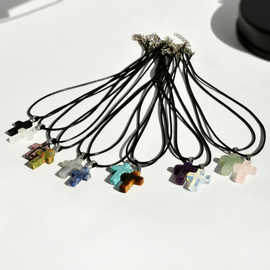 Women's Crystal Agate Cross Niche Turquoise Sweater Necklaces