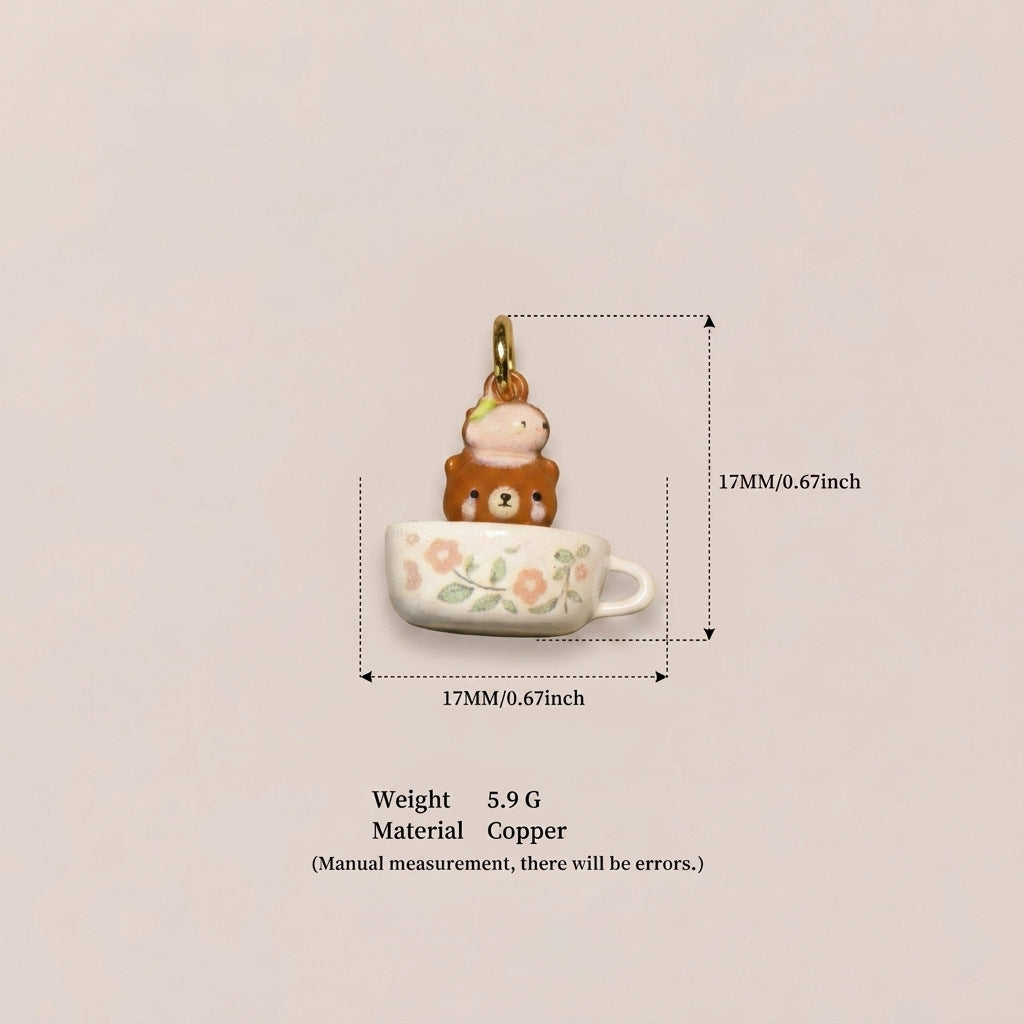 Tea Cup Animal Series Fox Penguin Rabbit Panda Pendant