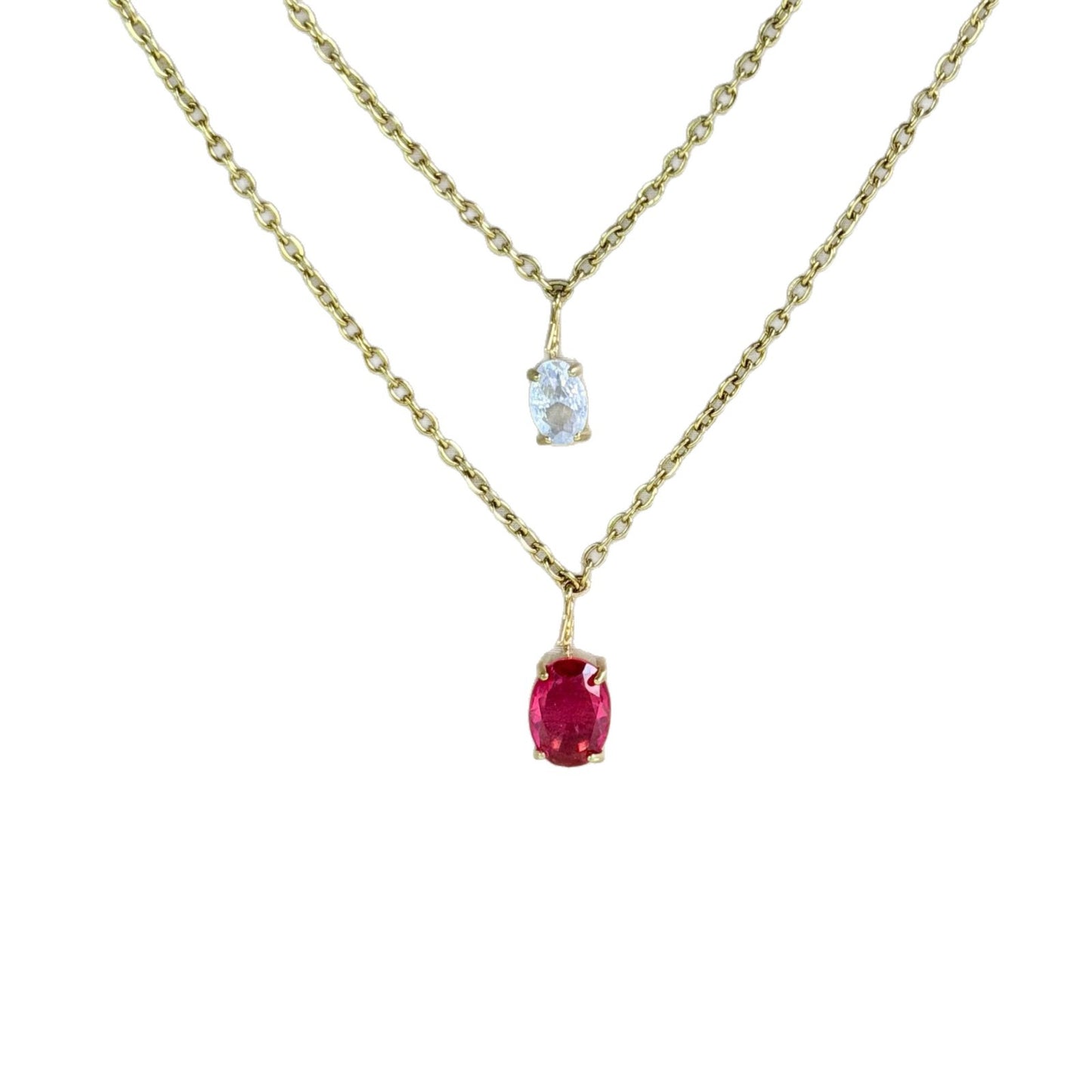 Women's Colorful Crystals Oval Zircon Stainless Steel Gold-plated Collarbone Pendant