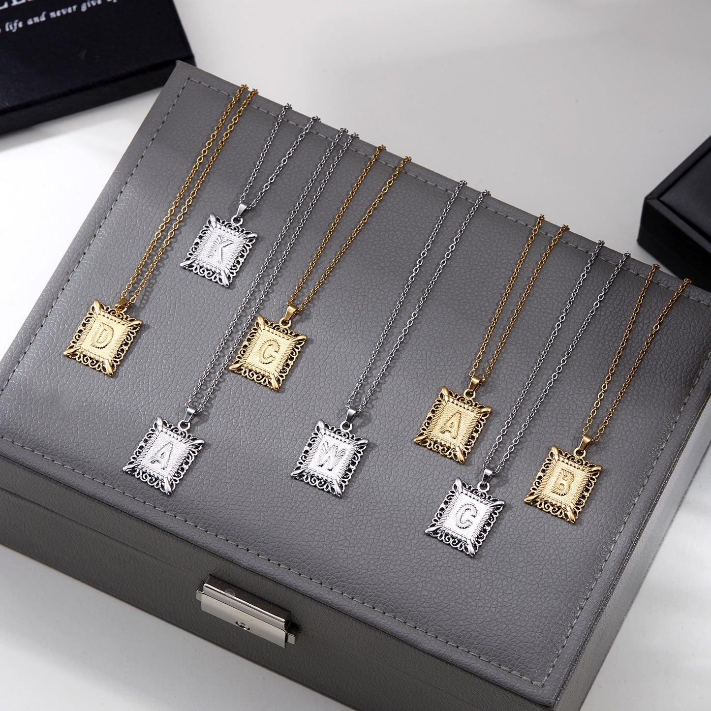Stainless Steel Letter Hollow Square Titanium Necklaces