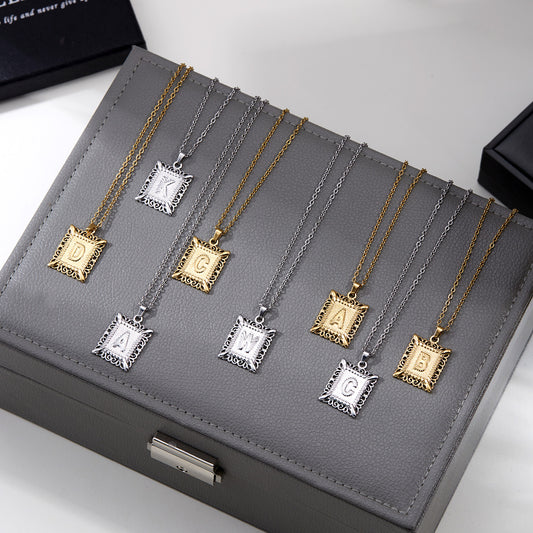 Stainless Steel Letter Hollow Square Titanium Necklaces