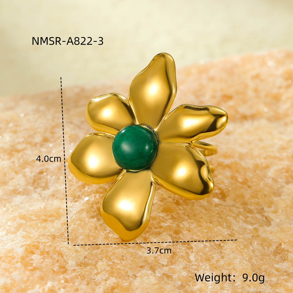 Women's Fashion Stainless Steel Gold Plated Irregular Petals Colorful Natural Rings