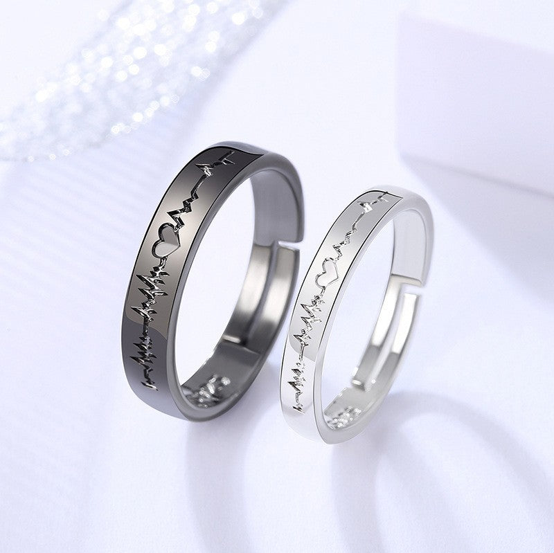 Black White Ecg Couple Jewelry Gift Rings