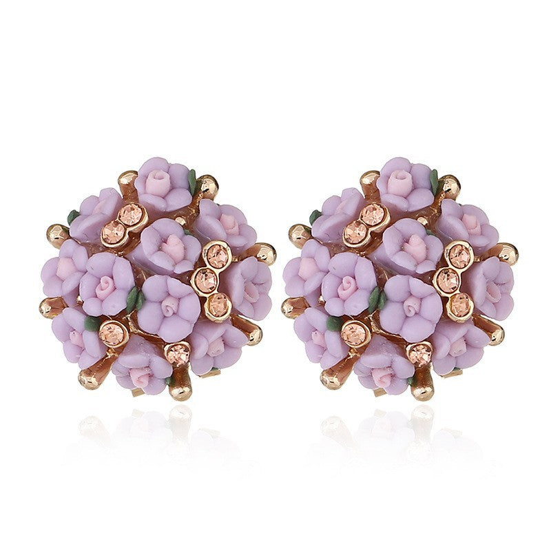 Ceramic Flower Small Commodity Rose Ear Stud Earrings