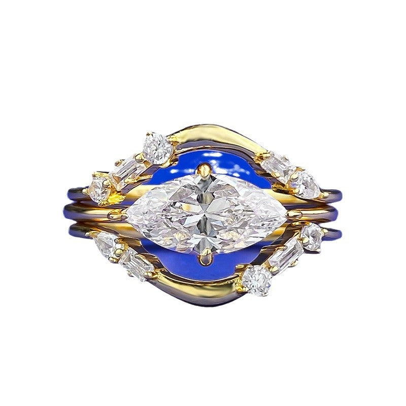 Sier Inlay High Carbon Diamond Horse Rings