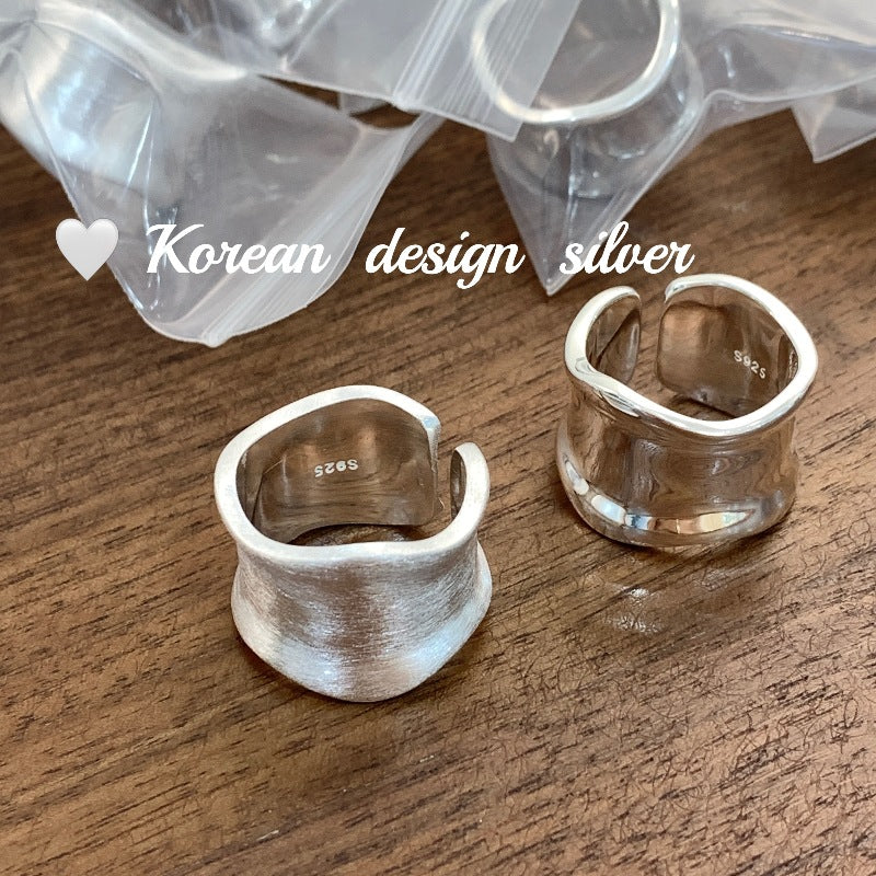 Wide Sterling Sier Irregular Brushed Open Rings