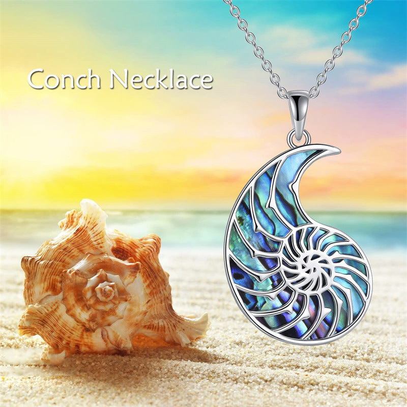 Trendy Stainless Steel Simple Blue Shell Necklace